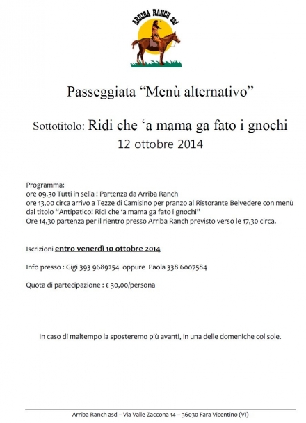 12 ottobre 2014: passeggiata con menu alternativo - Arriba Ranch asd